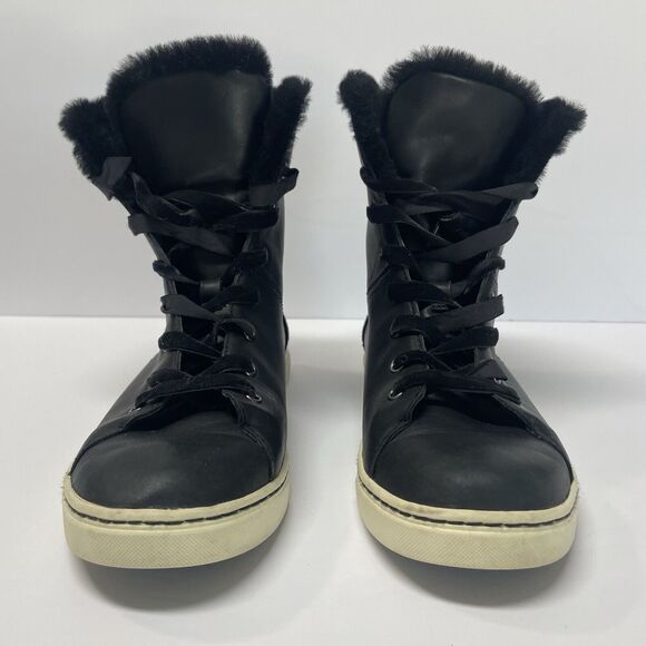 UGG Croft Exotic Velvety Snakeskin Faux Fur Black Leather Lace Up Sneaker 11 - Picture 5 of 10